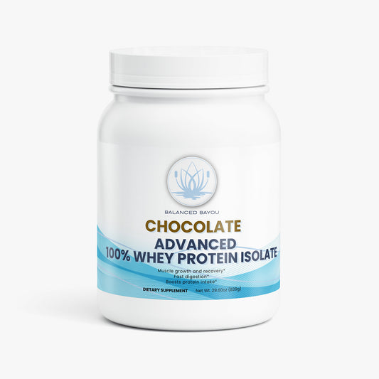 Protein powder container with a white label on a white background