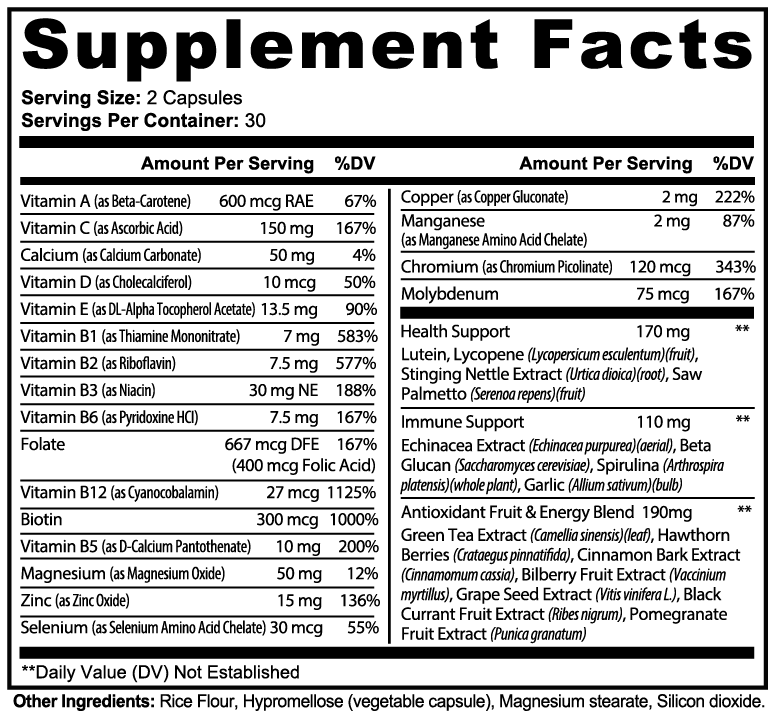 Complete Multivitamin Capsules – Daily Energy, Immune & Antioxidant Support | Balanced Bayou