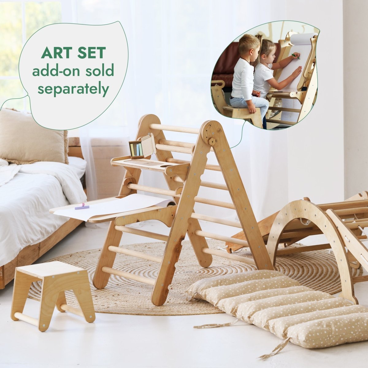 5in1 Montessori Climbing Set: Pikler, Climbing Arch, Slide, Net & Cushion