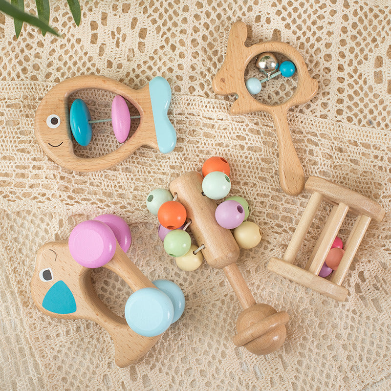 Wooden Baby Rattle Drum Set β Beech Educational Toy for Newborns
