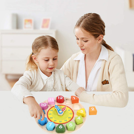 Learn To Tell Time Wooden Shape Sorting Clock Montessori Learning Toy