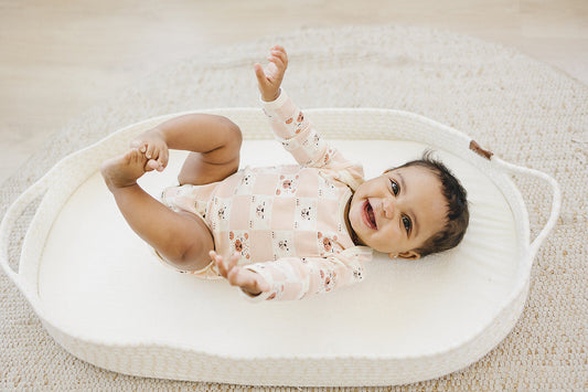 Organic Cotton Long Sleeve Bodysuit - Checkered Bear