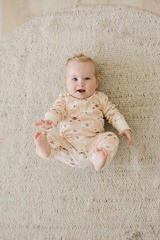 GOTS Certified Organic Cotton Playsuit No Pocket - Checkered Bear