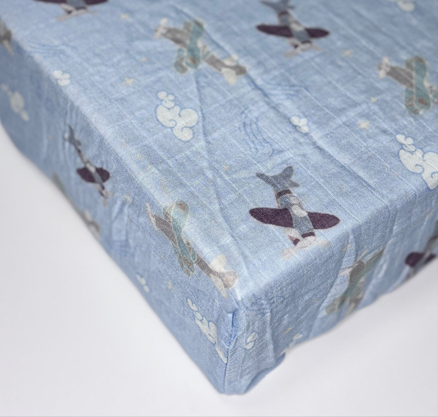 Organic Bamboo Cotton Muslin Crib Sheet in Dreamy Planes