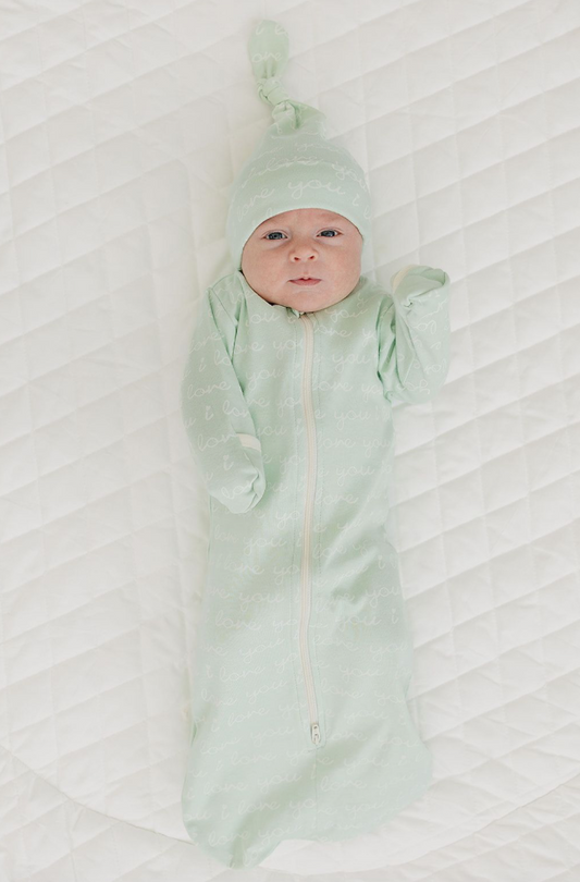 GOTS Certified Organic Cotton Hat - I Love You (Desert Green)