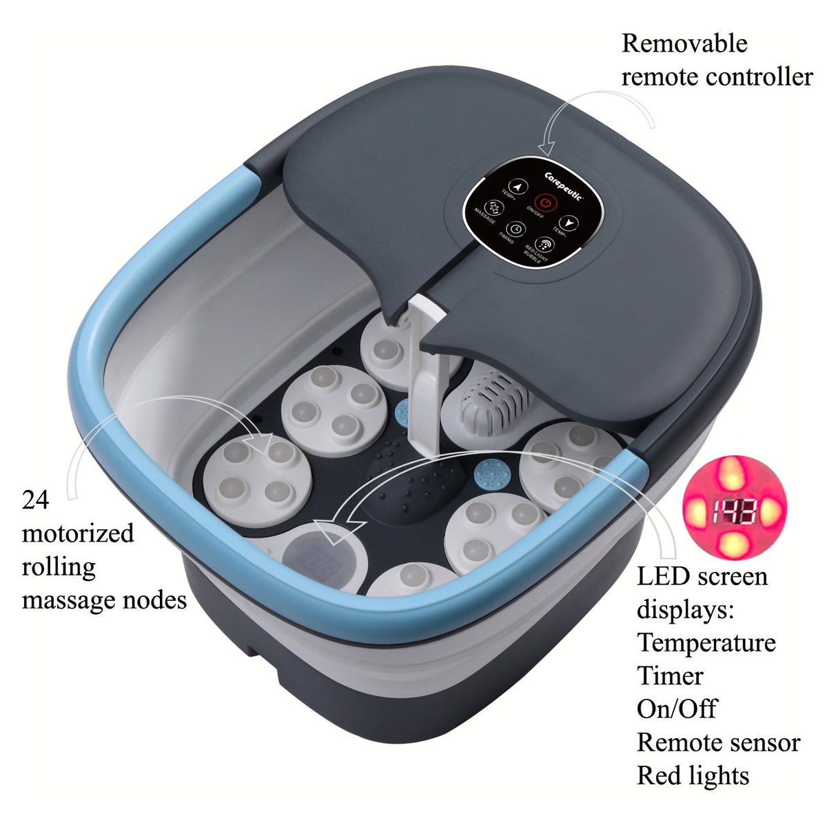 Carepeutic Deluxe Automatic Foot Spa Massager with Remote and Red Light Therapy