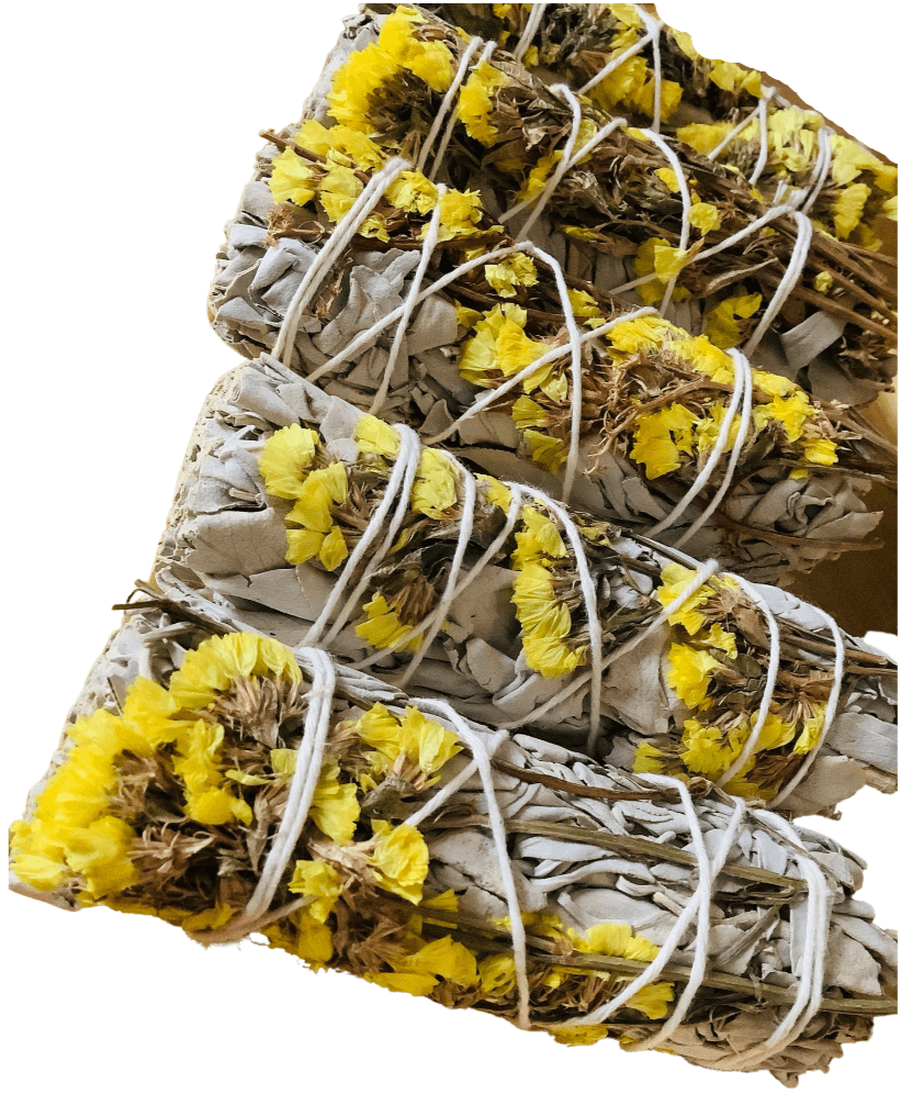 4" Sustainably Harvested - White Sage & Yellow Sinuata Flower