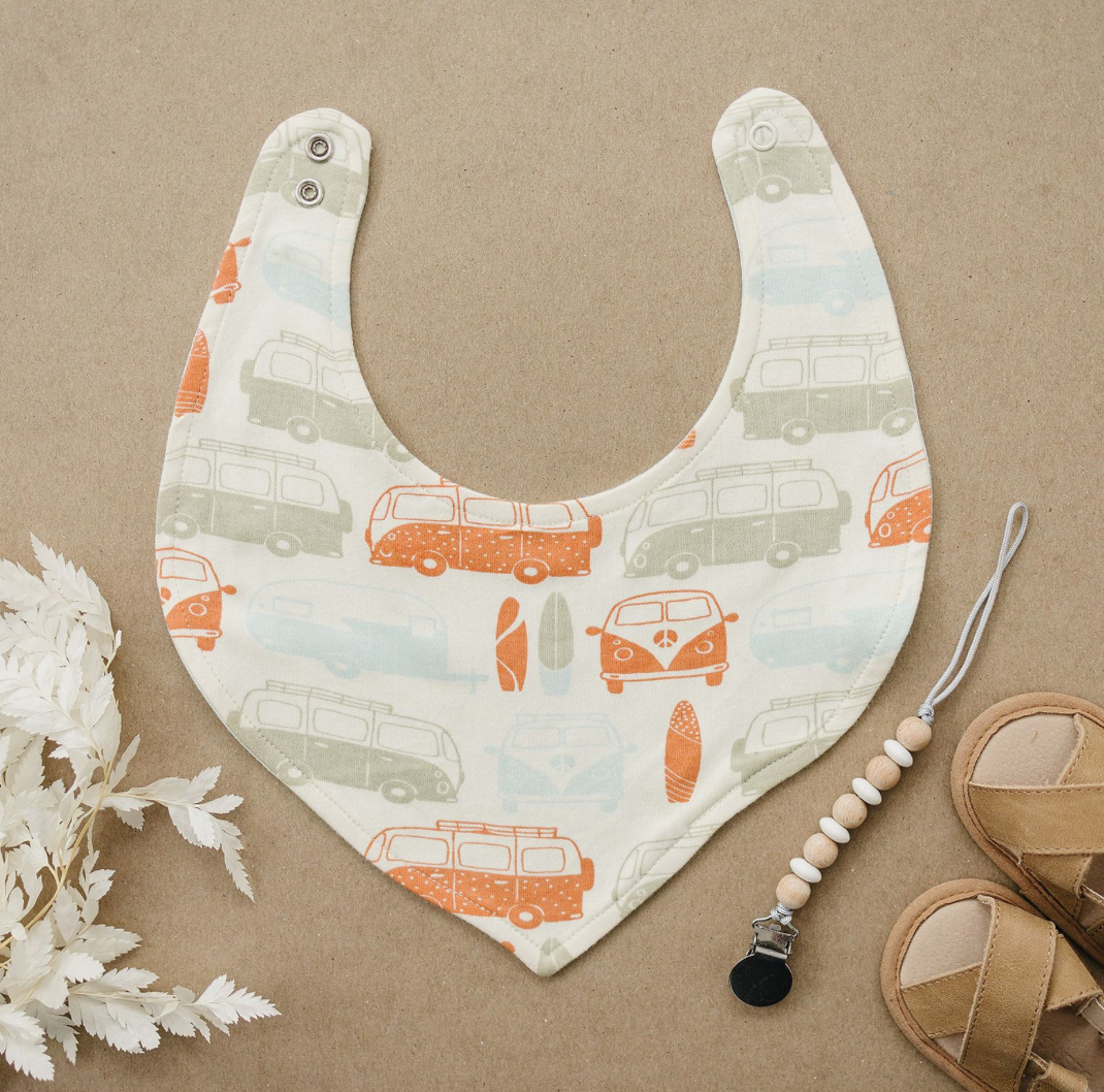 GOTS Certified Organic Cotton Bib - Vintage Busses