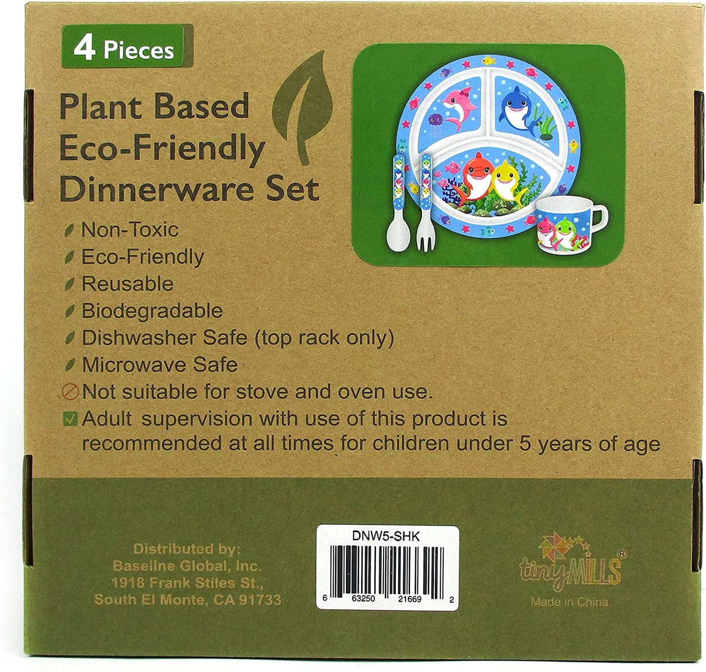 š¦ Shark Family 4-Piece Kids Dinnerware Set ā Eco-Friendly, Biodegradable, BPA-Free Plant Fiber Tableware with Plate, Cup, Fork & Spoon ā Microwave & Dishwasher Safe ā Gift-Boxed for Holidays & Birthdays