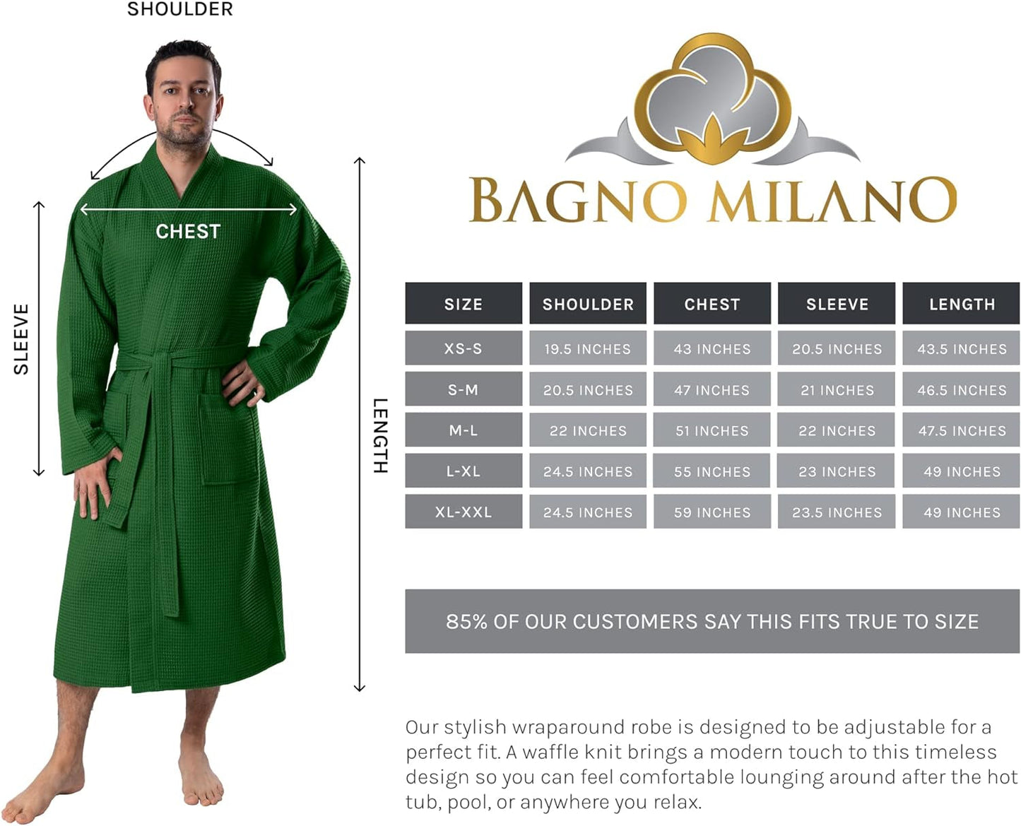 Bagno Milano Men’s 100% Organic Turkish Cotton Terry Bathrobe – Certified Soft, Absorbent, Kimono-Style Robe for Spa & Lounge