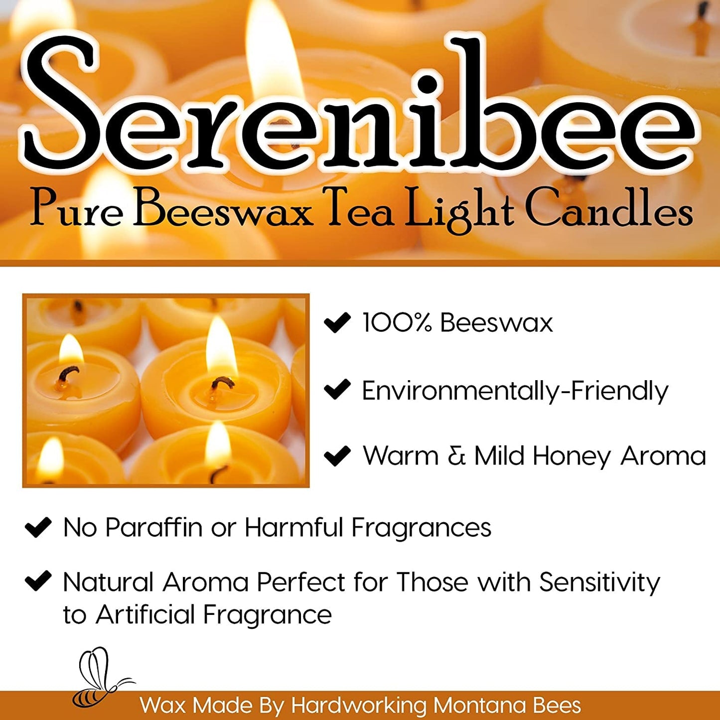Serenibee 100% Pure Montana Beeswax Tealight Candles – Handmade, Unscented, Eco-Friendly with Reusable Steel Cup & Cotton Gift Bag (Set of 1 or More)