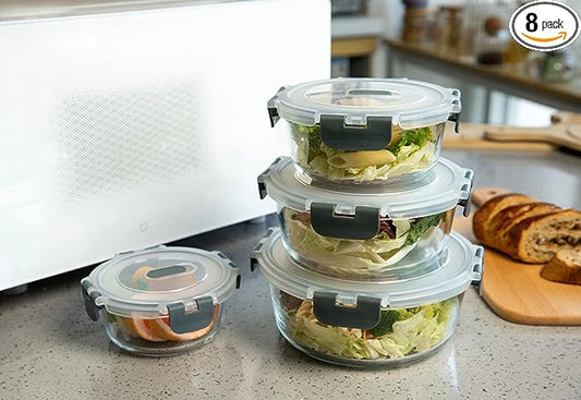 Round Glass Containers - Set of 4