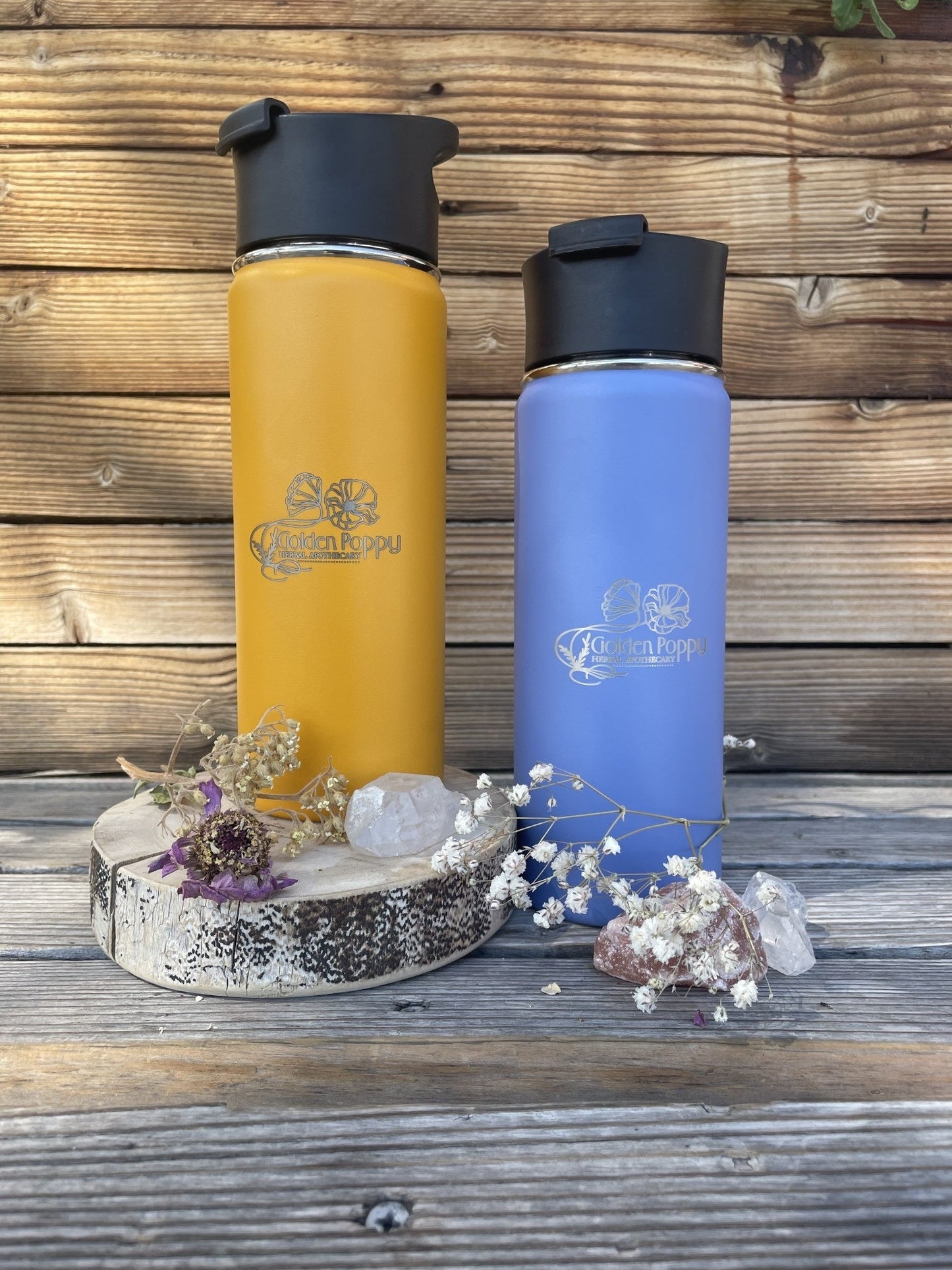Golden Poppy Insulated Tea Tumbler - Blue 500 mL