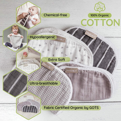 WeeSprout 100% Organic Cotton Burp Cloths — Ultra-Absorbent, Multi-Functional & Gentle on Baby’s Skin