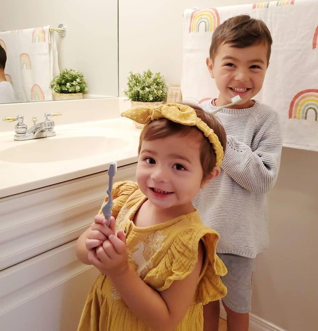 ® All-Natural Eco Friendly Kids Toothbrush Made from Plants - Dinosaurs 4-36M - Baby to Toddler - Blue/Green - 4Pk | 1% for the Planet Product