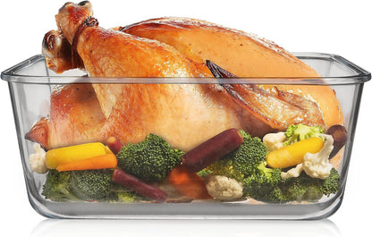6500 ML / 220 Oz / 28 Cup LARGE Glass Food Storage Container with Airtight Locking Lid. Ideal Storing Food, Vegetables, Fruits. Baking Casserole, Lasagna, Roasting Turkey, Chicken BPA Free Oven Safe