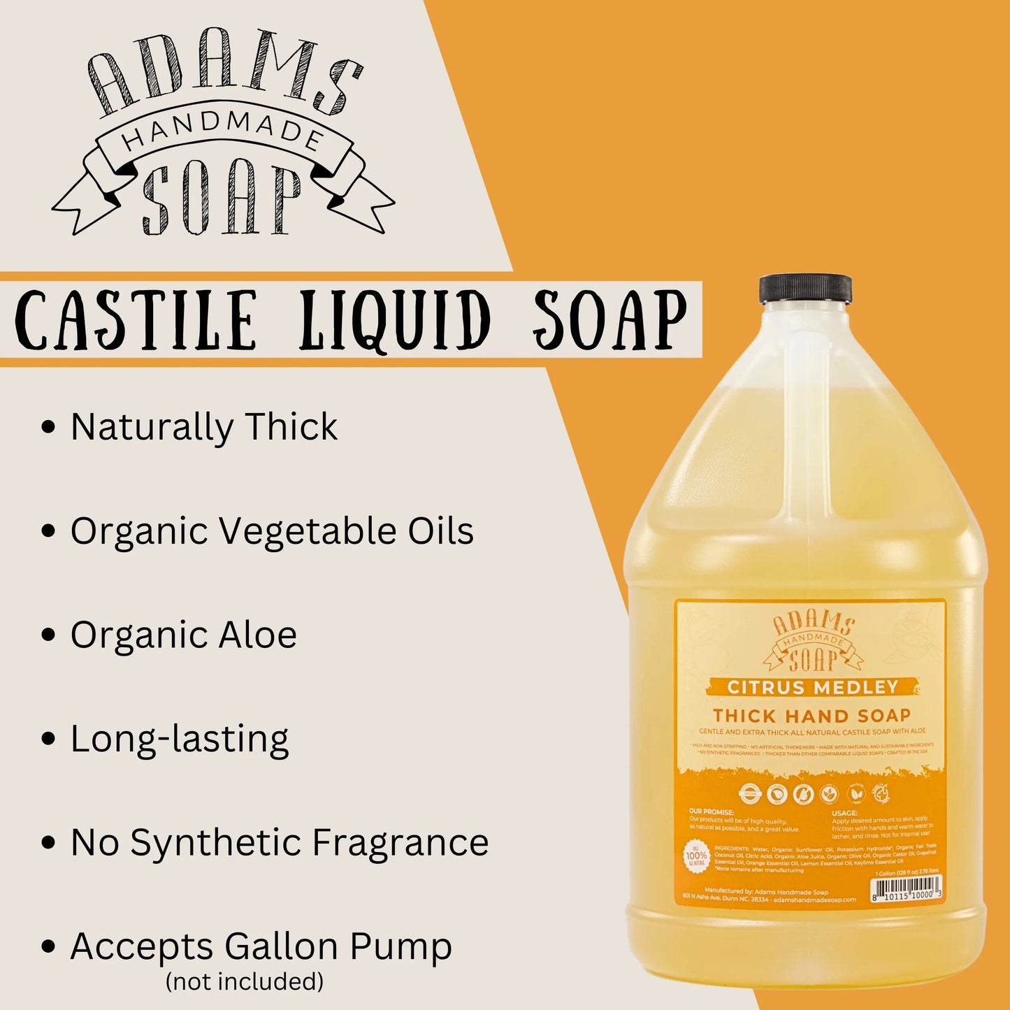 Organic Citrus Castile Soap – Thick, Concentrated & Eco-Friendly | Made in USA | Vegan, Non-Toxic, Multi-Purpose Hand Soap with Aloe & Essential Oils