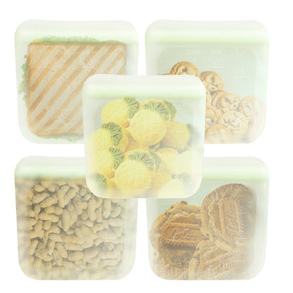 purifyou Reusable Silicone Storage Snack Bags 6oz / 16oz / 32oz / 64oz Self-Seal Food Storage Container for Fruits, Vegetables, Sandwiches, Dishwasher Safe & Leak-free