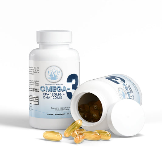 Premium Omega-3 Fish Oil Softgels EPA 180mg + DHA 120mg (100ct) | Balanced Bayou
