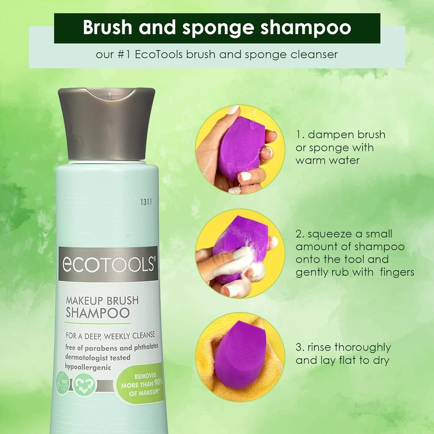 EcoTools Makeup Brush Shampoo – Gentle Plant-Based Cleaner for Makeup Brushes & Sponges | 2 Pack, 6 oz Bottles | Vegan, Hypoallergenic, Eco-Friendly