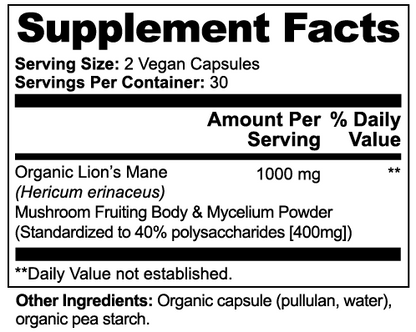 Balanced Bayou Lion’s Mane Mushroom – Organic Vegan Capsules (60 Count)*