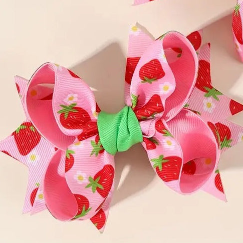 2 pc Strawberry Print Bow Hair Clip