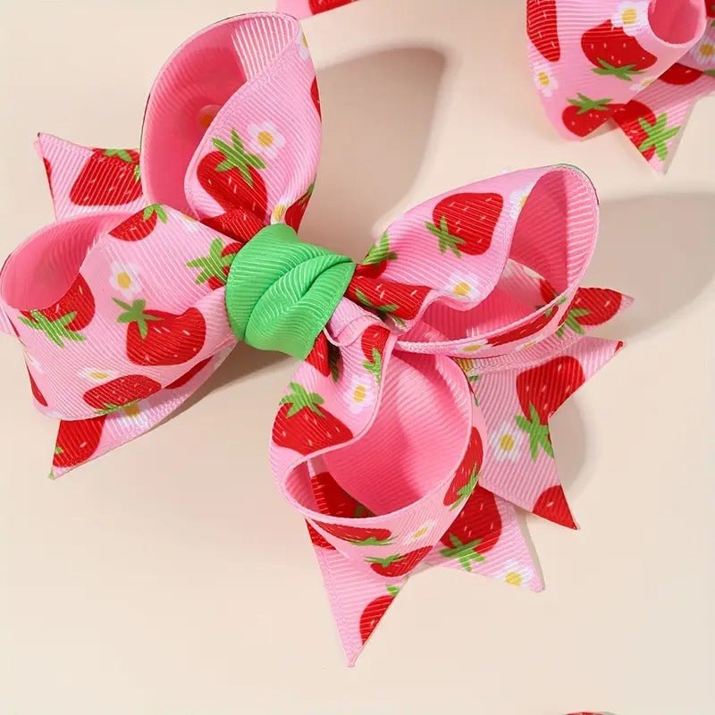 2 pc Strawberry Print Bow Hair Clip
