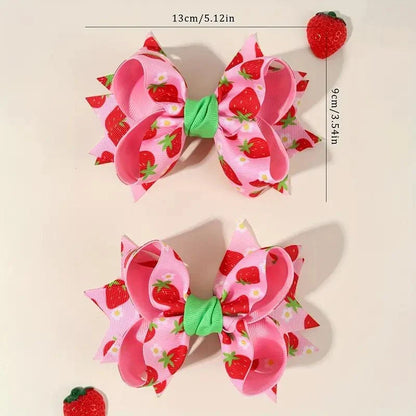 2 pc Strawberry Print Bow Hair Clip