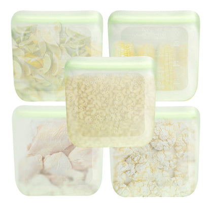 purifyou Reusable Silicone Storage Snack Bags 6oz / 16oz / 32oz / 64oz Self-Seal Food Storage Container for Fruits, Vegetables, Sandwiches, Dishwasher Safe & Leak-free