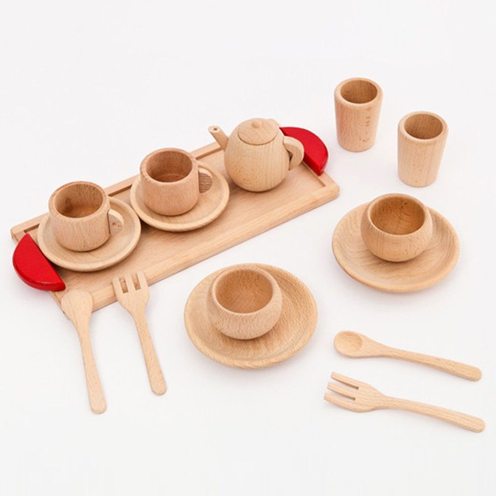 Wooden Play Kitchen Toy Set – Pretend Tableware for Toddlers