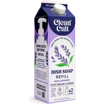 Cleancult Wild Lavender Dish Soap Refill – 32 Fl Oz | Grease-Fighting, Plant-Based, Non-Toxic, Eco-Friendly with Recyclable Packaging