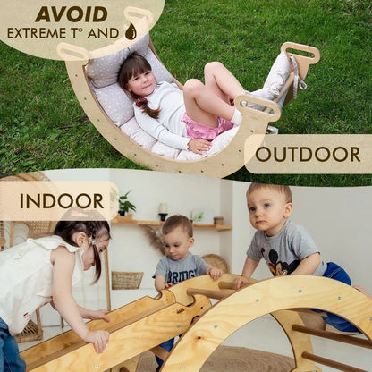 3in1 Montessori Climbing Set: Climbing Arch + Slide Board + Cushion - Beige