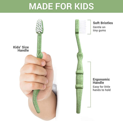® All-Natural Eco Friendly Kids Toothbrush Made from Plants - Dinosaurs 4-36M - Baby to Toddler - Blue/Green - 4Pk | 1% for the Planet Product