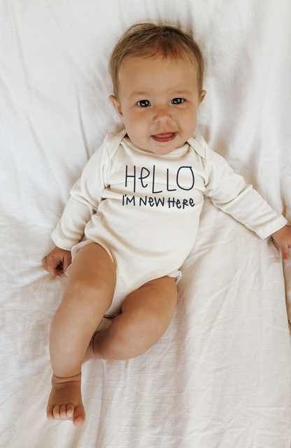 Hello I'm New Here Organic Bodysuit Long Sleeve
