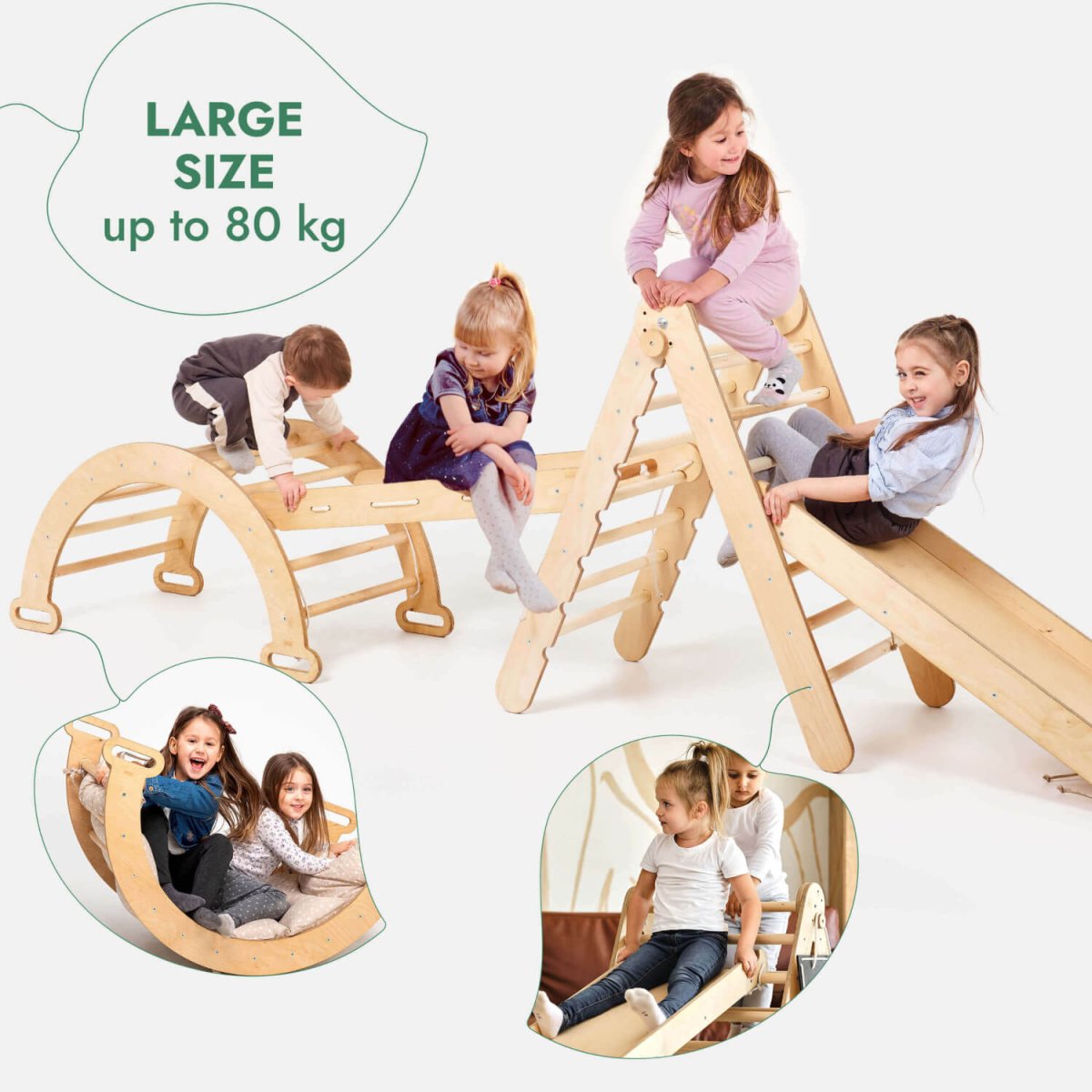 5in1 Montessori Climbing Set: Pikler, Climbing Arch, Slide, Net & Cushion