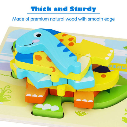 Wooden Dinosaur Puzzle Adventure 7 Preschool Learning Puzzles for Kids Ages 3+ Montessori Jigsaw Set