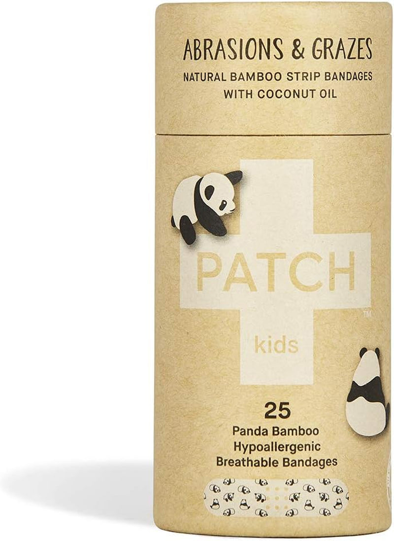PATCH Kids Bamboo Bandages – Eco-Friendly, Hypoallergenic First Aid Strips with Coconut Oil – Biodegradable, Compostable, Latex-Free, Plastic-Free, 25 Count (Pack of 3)
