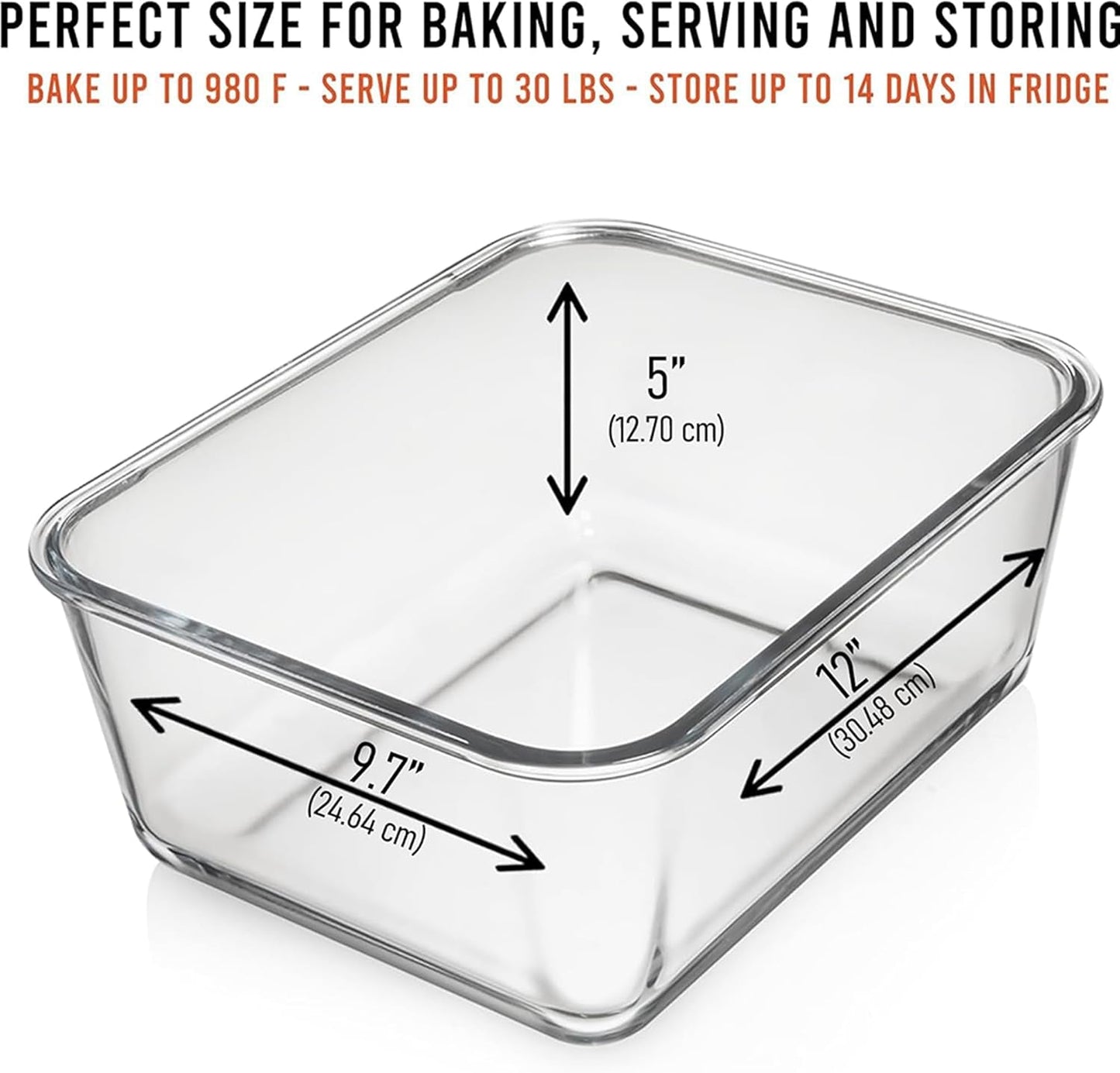 6500 ML / 220 Oz / 28 Cup LARGE Glass Food Storage Container with Airtight Locking Lid. Ideal Storing Food, Vegetables, Fruits. Baking Casserole, Lasagna, Roasting Turkey, Chicken BPA Free Oven Safe