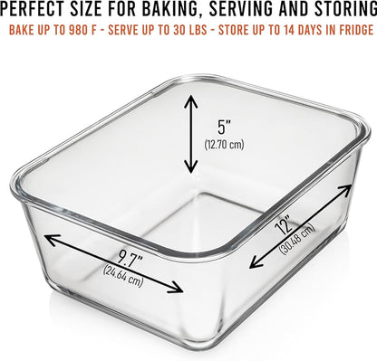 6500 ML / 220 Oz / 28 Cup LARGE Glass Food Storage Container with Airtight Locking Lid. Ideal Storing Food, Vegetables, Fruits. Baking Casserole, Lasagna, Roasting Turkey, Chicken BPA Free Oven Safe