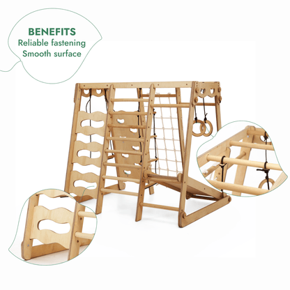 6in1 Indoor Jungle Gym for Toddler: Playground + Swings Set + Slide Board + Rope + Stairs