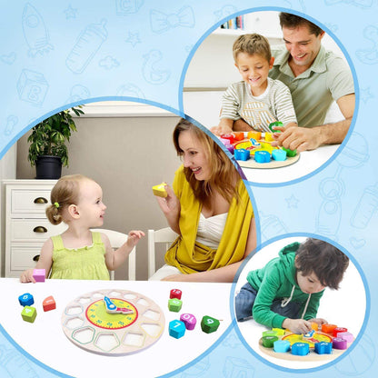 Learn To Tell Time Wooden Shape Sorting Clock Montessori Learning Toy