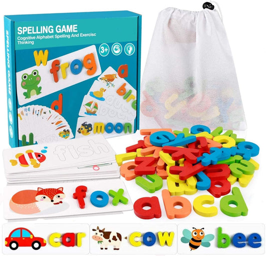 See and Spell Letter Matching Game for Kids Wooden Alphabet Learning Toy with Flash Cards