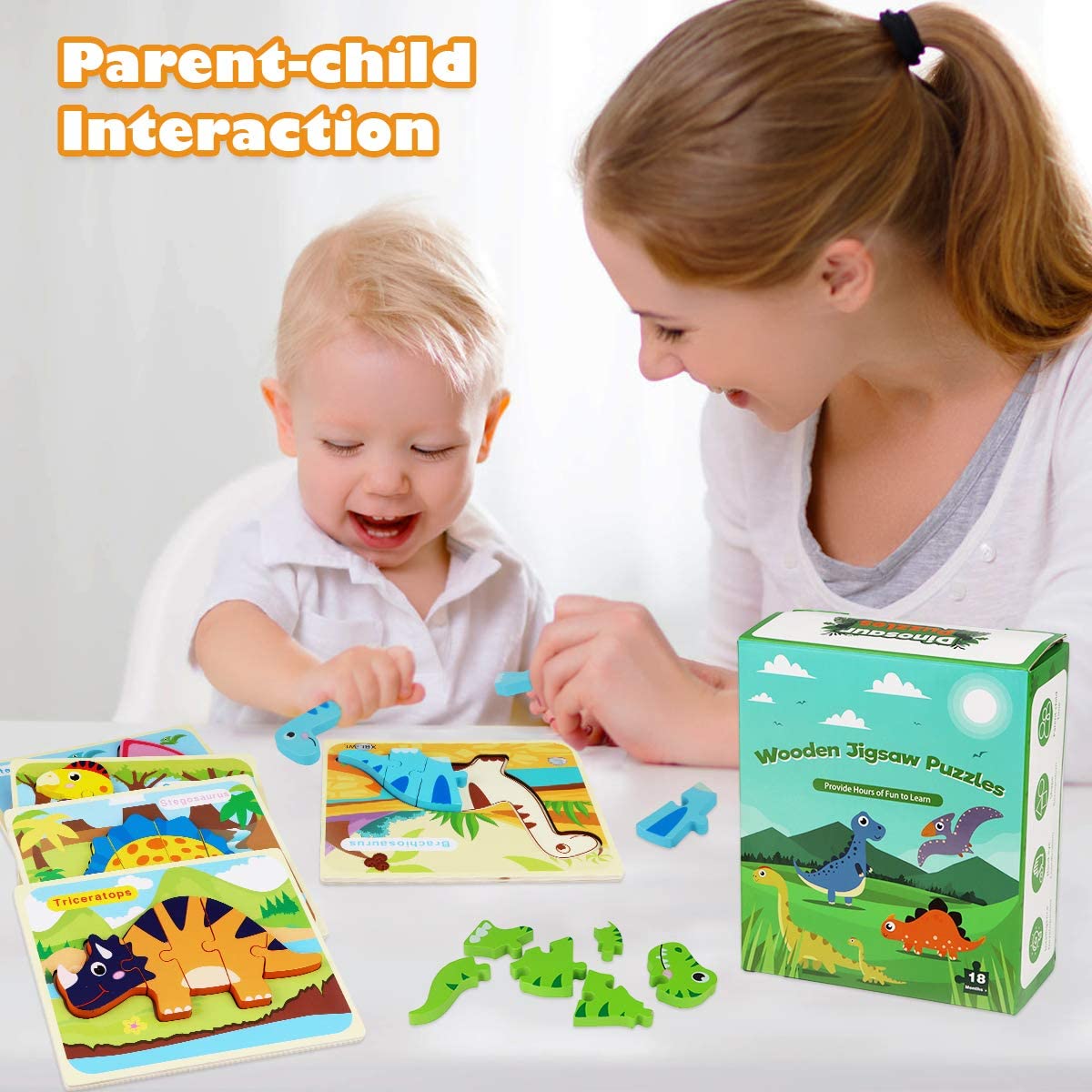 Wooden Dinosaur Puzzle Adventure 7 Preschool Learning Puzzles for Kids Ages 3+ Montessori Jigsaw Set