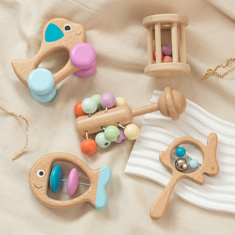 Wooden Baby Rattle Drum Set – Beech Educational Toy for Newborns