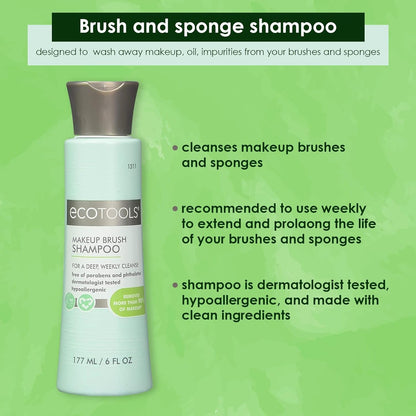 EcoTools Makeup Brush Shampoo – Gentle Plant-Based Cleaner for Makeup Brushes & Sponges | 2 Pack, 6 oz Bottles | Vegan, Hypoallergenic, Eco-Friendly