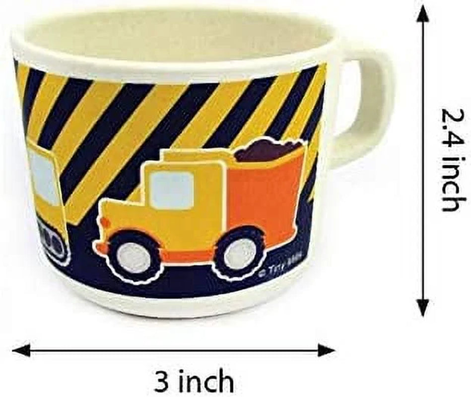 🚧 Construction Trucks 4-Piece Kids Dinnerware Set – Eco-Friendly, Biodegradable Plant Fiber Plate, Cup, Fork & Spoon – BPA-Free, Microwave & Dishwasher Safe – Gift Boxed for Toddlers & Boys