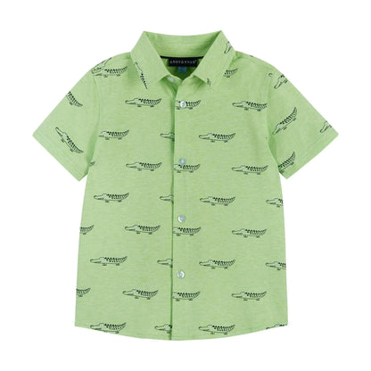 Andy & Evan - Boys Knit Buttondown - Lt Green Croc