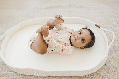 Organic Cotton Long Sleeve Bodysuit - Checkered Bear