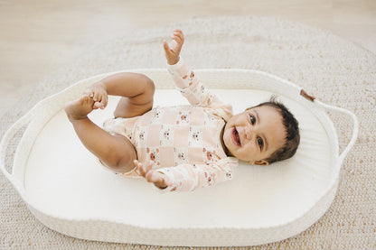 Organic Cotton Long Sleeve Bodysuit - Checkered Bear