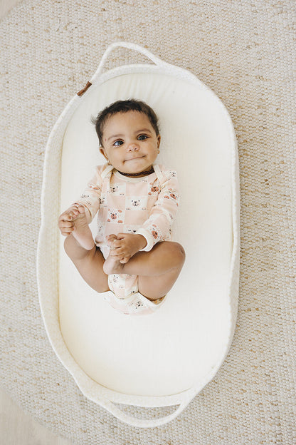 Organic Cotton Long Sleeve Bodysuit - Checkered Bear